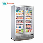 Las puertas de cristal del doble del congelador de refrigerador de la exhibición 1000L beben el escaparate del refrigerador del refrigerador
