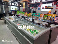 Congelador del congelador de la isla del top de la puerta de cristal de desplazamiento del supermercado