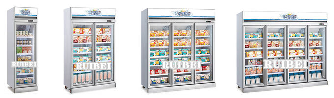 Congelador vertical de calefacción eléctrico de la exhibición del supermercado de la puerta de cristal para el helado y la comida congelada 2