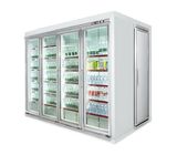 Cámara fría comercial de la conservación en cámara frigorífica del supermercado, paseo en el refrigerador, sitio del congelador