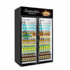 el congelador de cristal de la exhibición de la botella de cerveza de la bebida de la puerta 2 refrigeró el refrigerador vertical refrescado aire del gabinete de exhibición del supermercado