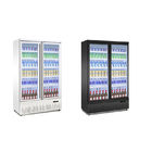 El vidrio vertical de la cerveza muestra el refrigerador del refrigerador de la bebida de la puerta doble
