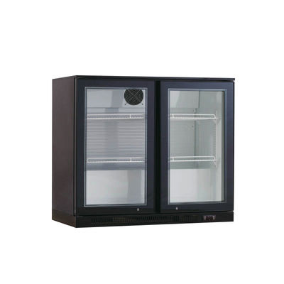 Anuncio publicitario debajo refrigerador de cristal negro de la cerveza de la puerta del contador o del top de la barra del solo